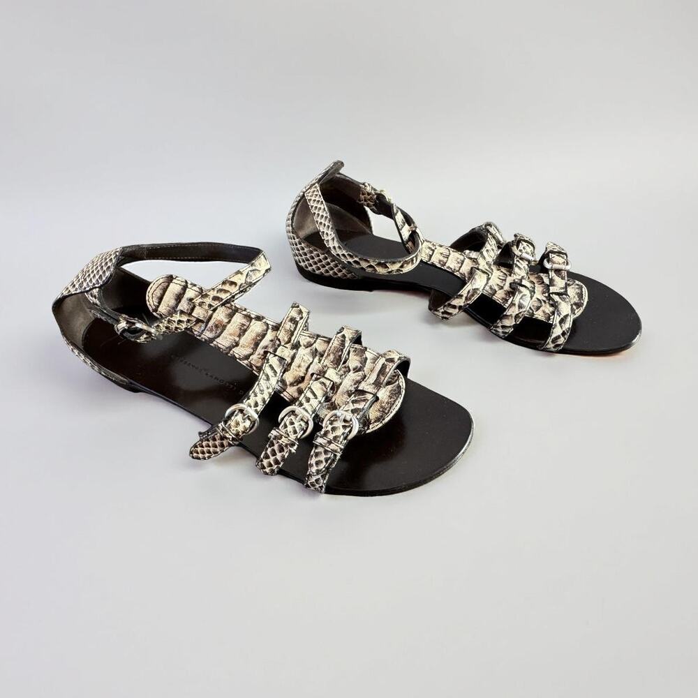 Giuseppe Zanotti Snakeskin Gladiator Flat Sandals Brown Leather EU 39